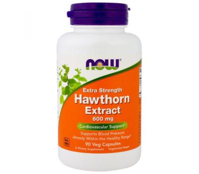 NOW Foods, Hawthorn Extract, Extra Strength, 600 mg, 90 Veg Capsules