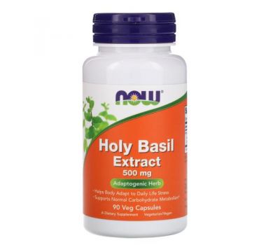 NOW Foods, Экстракт священного базилика, 500 мг, 90 растительных капсул