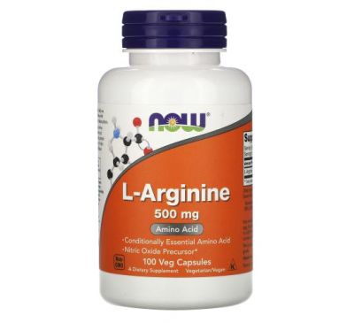 NOW Foods, L-аргінін, 500 мг, 100 вегетаріанських капсул