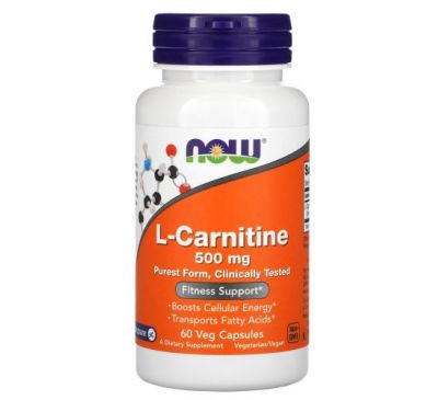 NOW Foods, L-карнітин, 500 мг, 60 вегетаріанських капсул