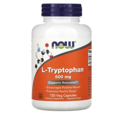 NOW Foods, L-триптофан, 500 мг, 120 рослинних капсул