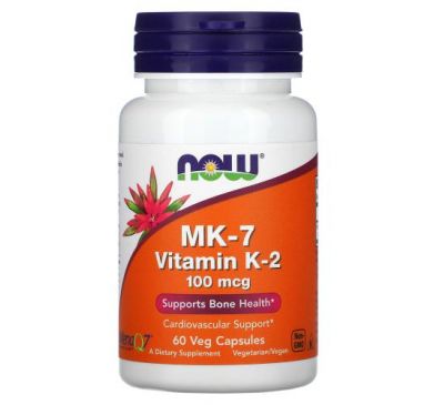 NOW Foods, MK-7, витамин K2, 100 мкг, 60 растительных капсул
