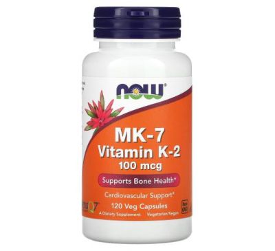 NOW Foods, MK-7 Вітамін K-2, 100 мкг, 120 вегетаріанських капсул