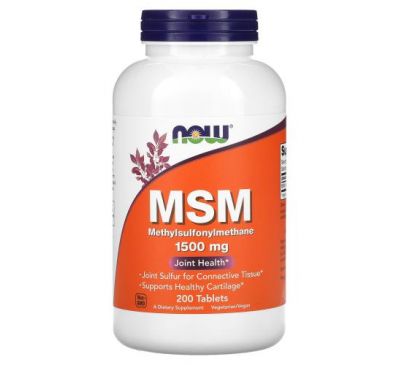 NOW Foods, MSM, Methylsulphonylmethane, 1,500 mg, 200 Tablets