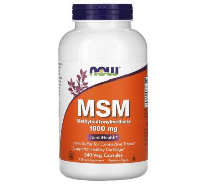 NOW Foods, MSM, метилсульфонілметан, 1000 мг, 240 рослинних капсул