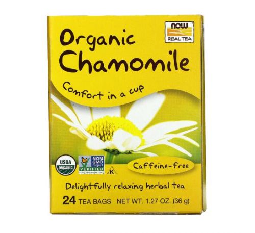 NOW Foods, Organic Real Tea, Chamomile, Caffeine Free, 24 Tea Bags, 1.5 g Each