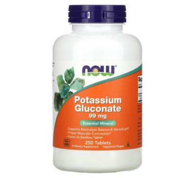 NOW Foods, Potassium Gluconate, 99 mg, 250 Tablets