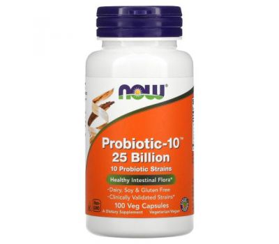 NOW Foods, Probiotic-10, 25 млрд, 100 вегетаріанських капсул