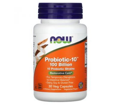 NOW Foods, Probiotic-10, Restorative Care, 100 Billion, 30 Veg Capsules