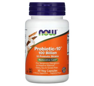 NOW Foods, Probiotic-10, Restorative Care, 100 Billion, 30 Veg Capsules