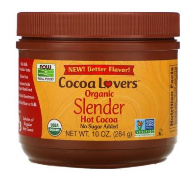 NOW Foods, Real Food, Cocoa Lovers, Organic Slender Hot Cocoa, 10 oz (284 g)