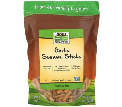 NOW Foods, Real Food, Garlic Sesame Sticks, 9 oz (255 g)