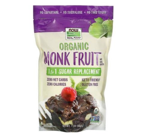 NOW Foods, Real Food, Organic Monk Fruit, 1-to-1 Sugar Replacement , 1 lb (454 g)