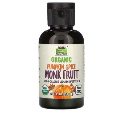 NOW Foods, Real Food, Organic Monk Fruit, Zero-Calorie Liquid Sweetener, Pumpkin Spice, 1.8 fl oz (53 ml)