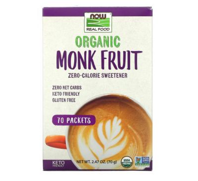 NOW Foods, Real Food, Organic Monk Fruit Zero-Calorie Sweetener,  70 Packets, 2.47 oz (70 g)