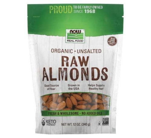 NOW Foods, Real Food, Organic Raw Almonds, Unsalted, 12 oz (340 g)