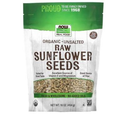 NOW Foods, Real Food, Organic Raw Sunflower Seeds, Unsalted, 16 oz (454 g)