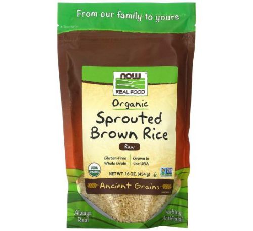 NOW Foods, Real Food, Organic Sprouted Brown Rice, Raw, 16 oz (454 g)