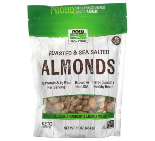 NOW Foods, Real Food, Roasted Almonds, with Sea Salt, 16 oz (454 g)