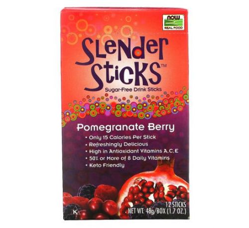 NOW Foods, Real Food, Slender Sticks, Pomegranate Berry, 12 Sticks, 0.14 oz (4 g) Each