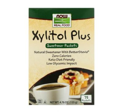 NOW Foods, Real Food, Xylitol Plus, 75 Packets, 4.76 oz (135 g)