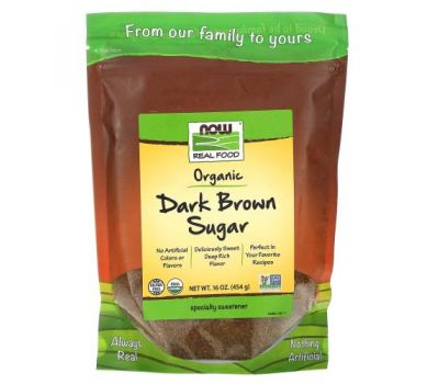 NOW Foods, Real Food, органічний темно-коричневий цукор, 454 г (16 унцій)