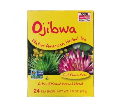 NOW Foods, Real Tea, Ojibwa, Caffeine-Free, 24 Tea Bags, 1.5 oz (42 g)