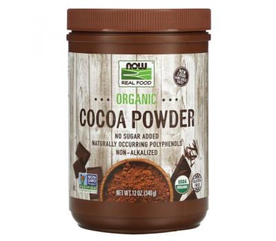 NOW Foods, Real food, Cocoa Lovers, органічний порошок какао, 340 г (12 унцій)