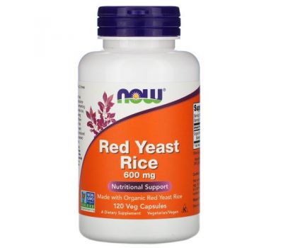 NOW Foods, Красный ферментированный рис, 600 мг, 120 растительных капсул