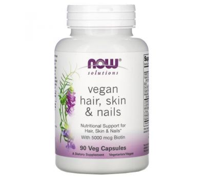 NOW Foods, Solutions, веганська добавка для здоров’я волосся, шкіри та нігтів, 90 веганських капсул