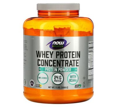 NOW Foods, Sports, концентрат сывороточного протеина в порошке, без добавок, 2268 г (5 фунтов)