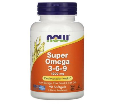 NOW Foods, Super Omega 3-6-9, жирні омега кислоти, 1200 мг, 90 капсул