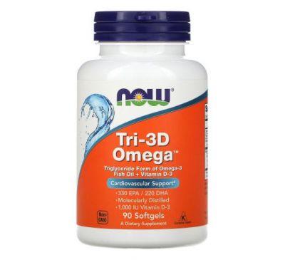 NOW Foods, Tri-3D Omega, 330 мг ЕПК / 220 мг ДГК, 90 капсул