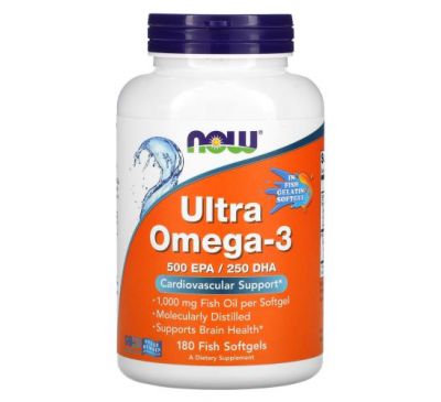 NOW Foods, Ultra Omega-3, 500 ЕПК/250 ДГК, 180рибних капсул