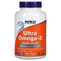 NOW Foods, Ultra Omega-3, 500 ЕПК / 250 ДГК, 180 капсул, вкритих кишковорозчинною оболонкою
