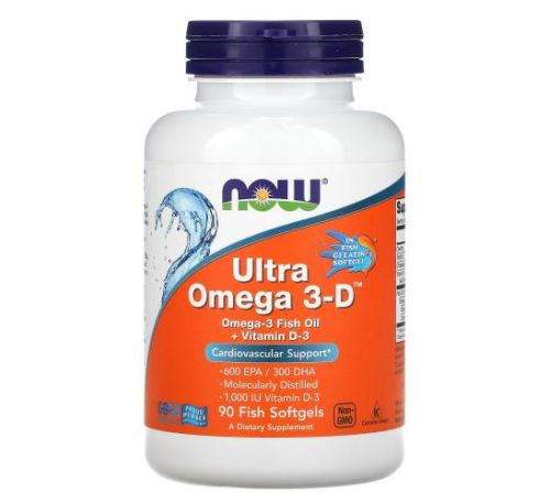 NOW Foods, Ultra Omega 3-D, 600 мг ЕПК / 300 мг ДГК, 90 рибних капсул