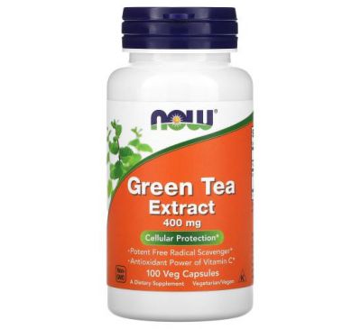 NOW Foods, экстракт зеленого чая, 400 мг, 100 вегетарианских капсул