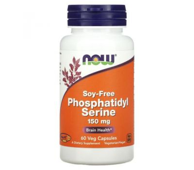 NOW Foods, фосфатидилсерин, без сої, 150 мг, 60 рослинних капсул
