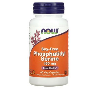 NOW Foods, фосфатидилсерин, без сої, 150 мг, 60 рослинних капсул