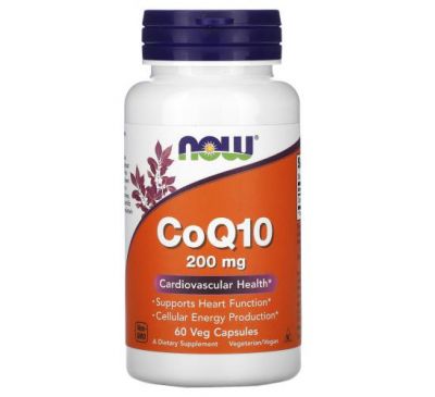 NOW Foods, коензим Q10, 200 мг, 60 рослинних капсул