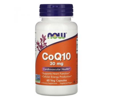 NOW Foods, коензим Q10, 30 мг, 60 вегетаріанських капсул