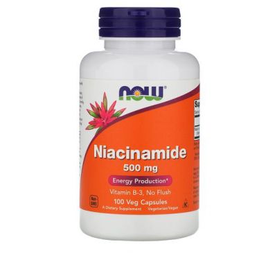 NOW Foods, нікотинамід, 500 мг, 100 вегетаріанських капсул