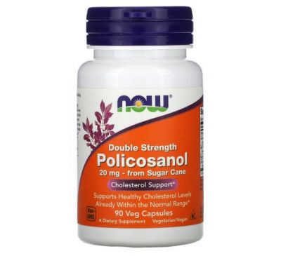 NOW Foods, полікозанол подвійної сили дії, 20 мг, 90 рослинних капсул