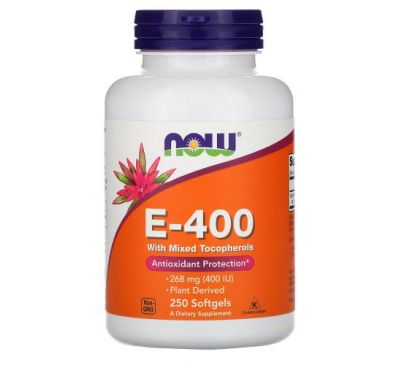 NOW Foods, вітамін E-400 зі змішаними токоферолами, 268 мг (400 МО), 250 капсул