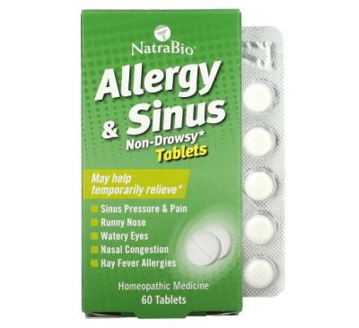 NatraBio, Allergy & Sinus, Non-Drowsy, 60 Tablets