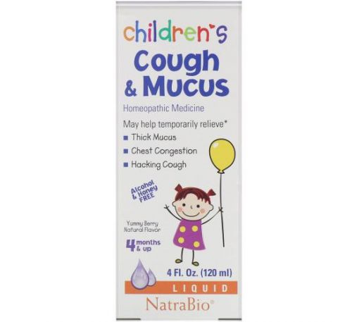 NatraBio, Children's Cough & Mucus, Alcohol Free, Yummy Berry Natural Flavor, 4 Months and Up, 4 fl oz (120 ml)
