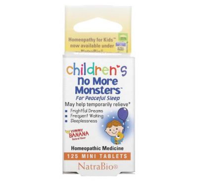 NatraBio, Children's No More Monsters, снотворное для детей, с натуральным вкусом банана, 125 мини-таблеток