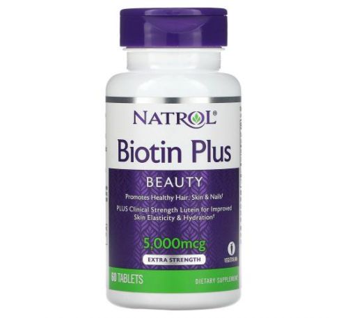 Natrol, Biotin Plus, посилена дія, 5 000 мкг, 60 таблеток