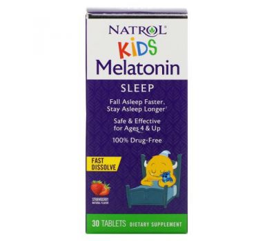 Natrol, Kids, Melatonin,  Fast Dissolve, Ages 4 & Up, Strawberry, 30 Tablets