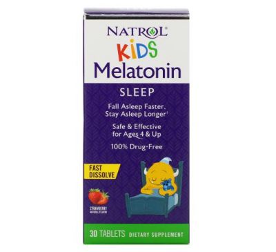 Natrol, Мелатонин, быстро растворяющийся, для детей, для детей от 4 лет, со вкусом клубники, 30 таблеток